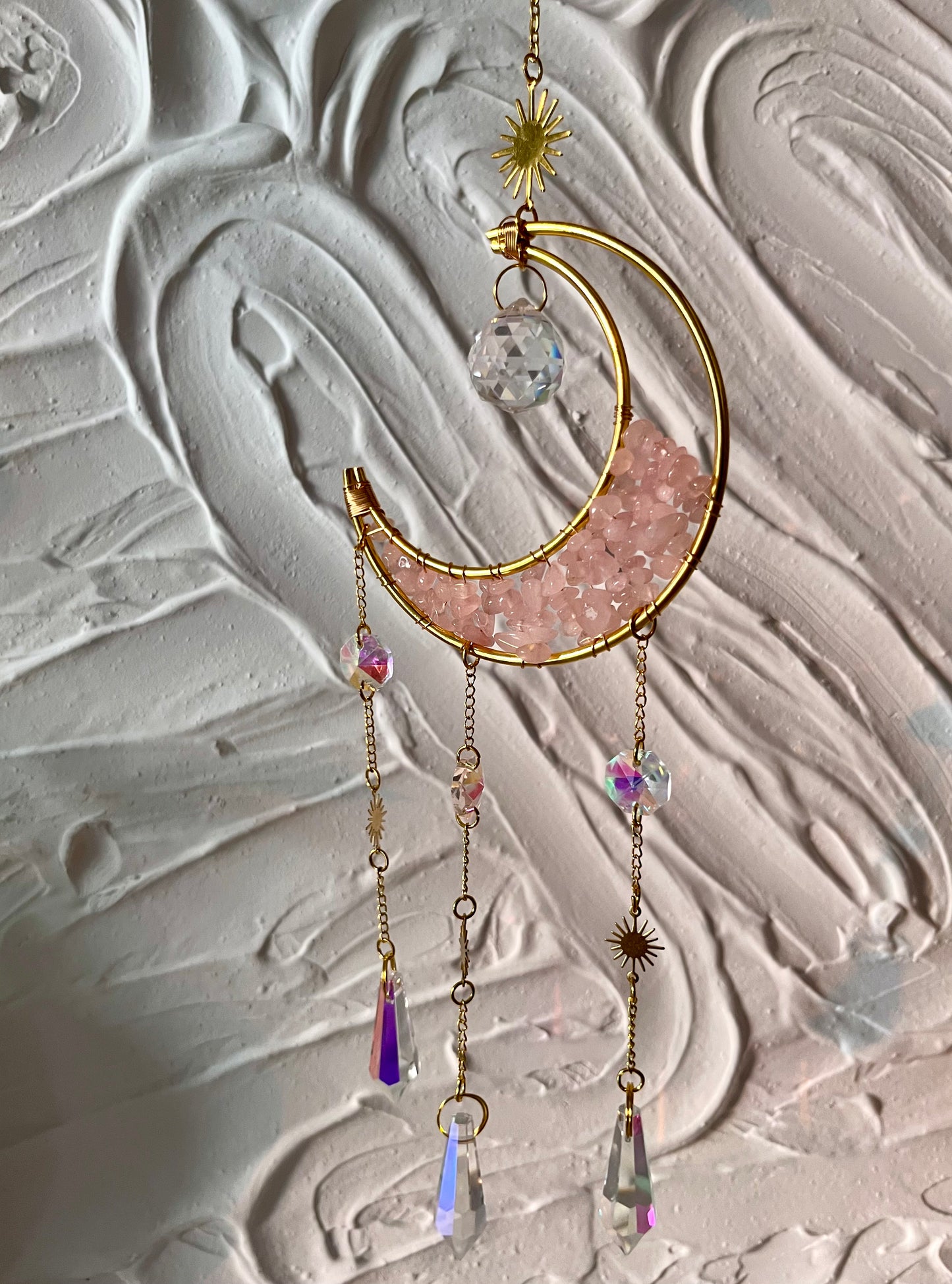 Rose Quartz Moon Suncatcher