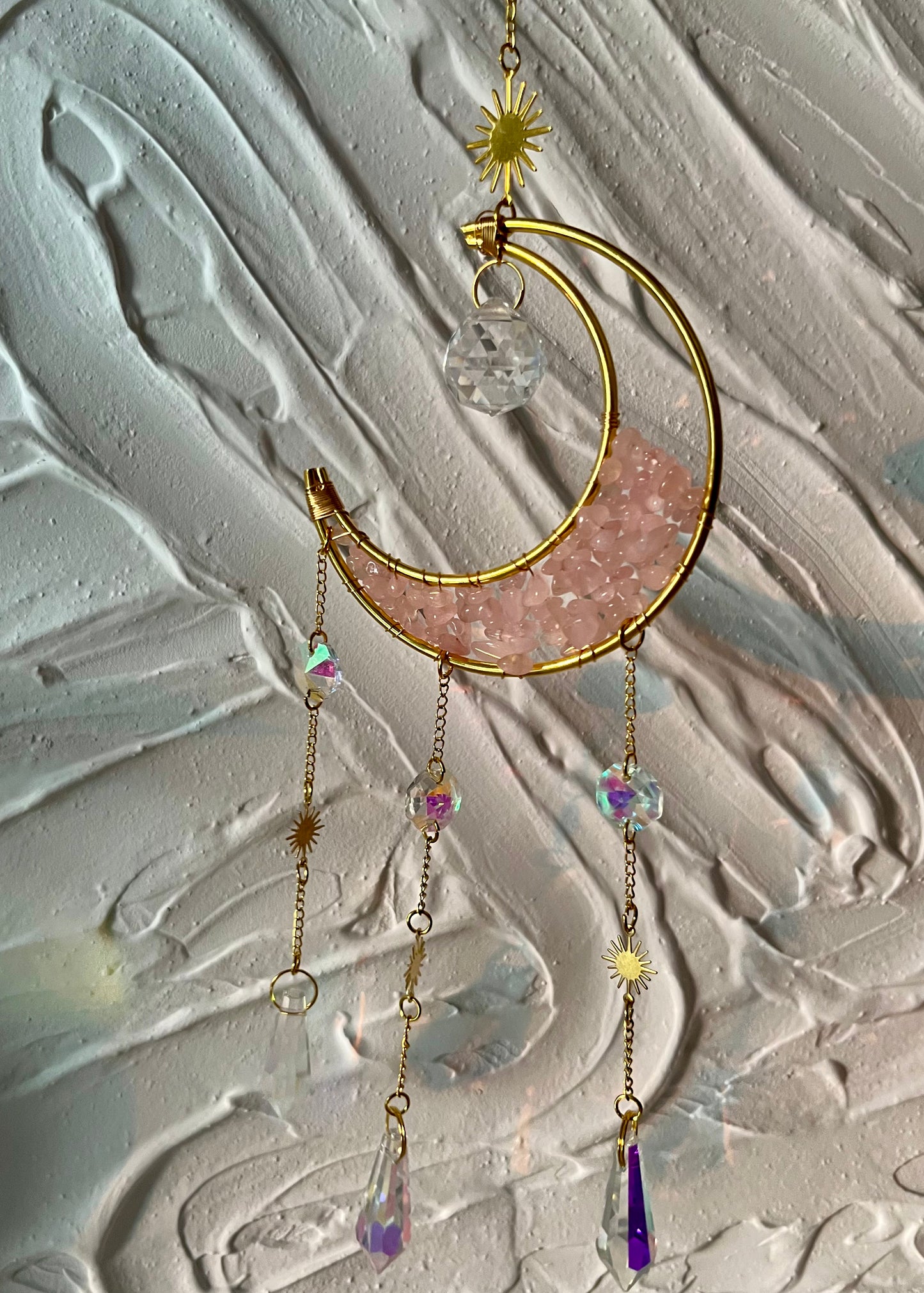 Rose Quartz Moon Suncatcher