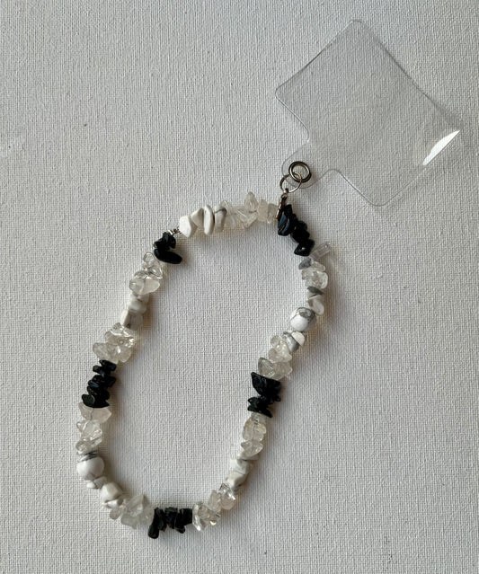Howlite, Clear Quartz and Black Tourmaline phone charm