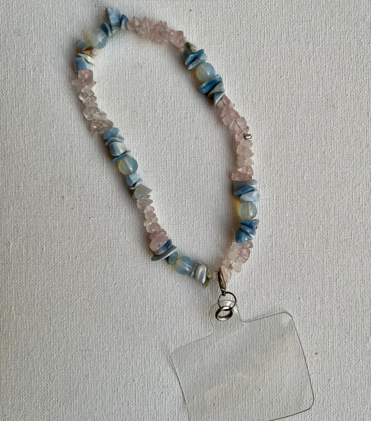 Blue Opal, Rose Quartz and Opal phone charm