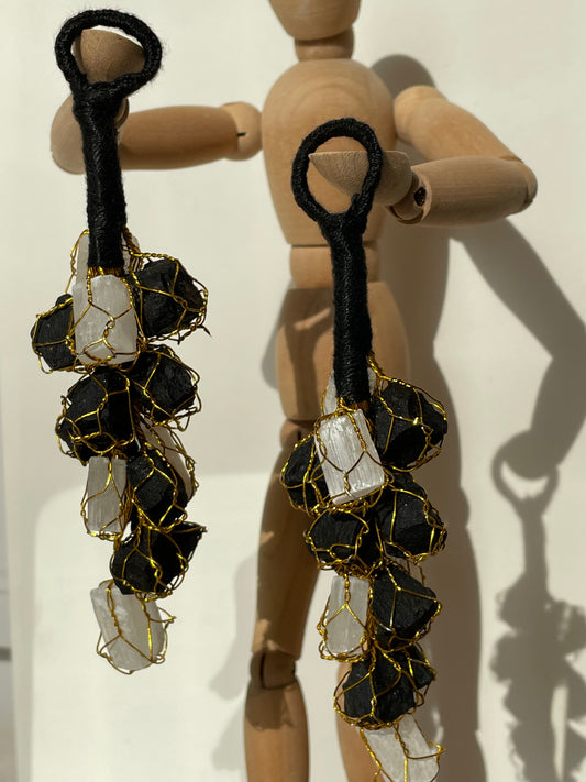 Selenite And Black Tourmaline Hanging