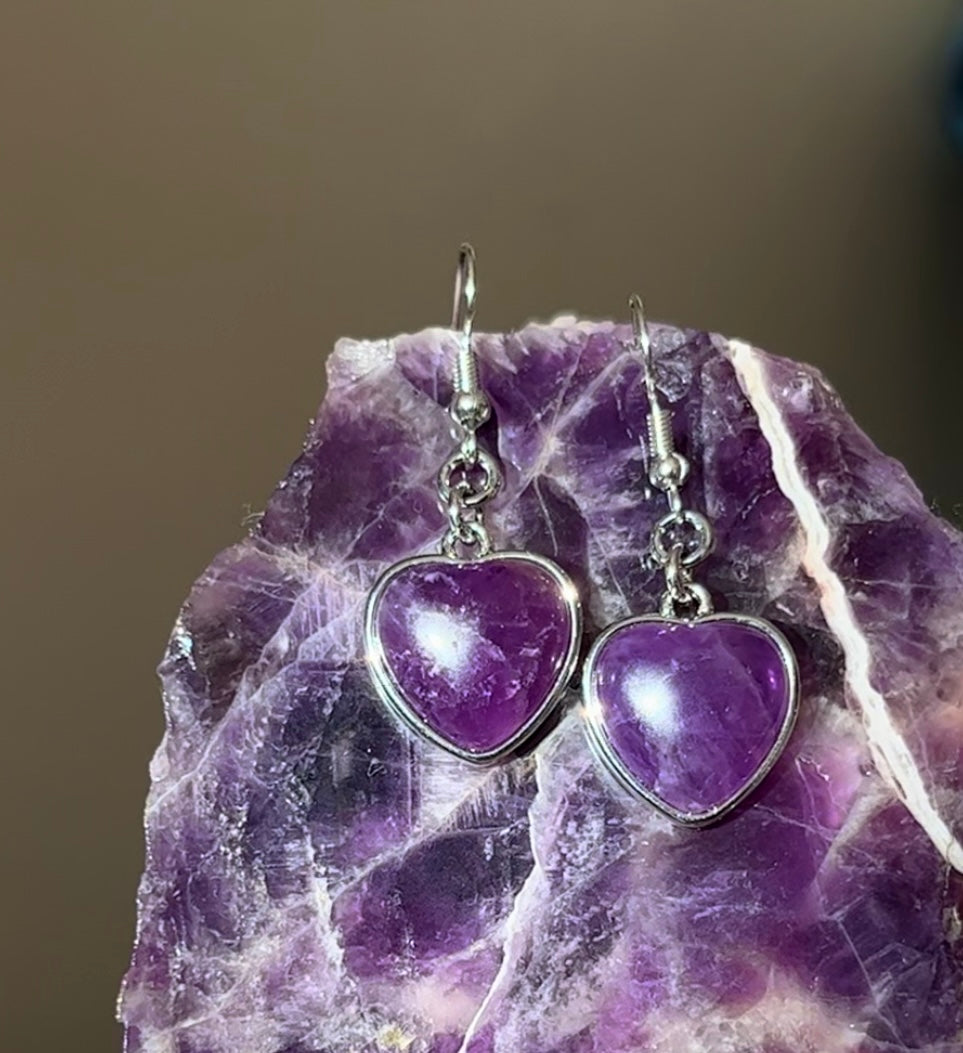 Amethyst Heart Earrings