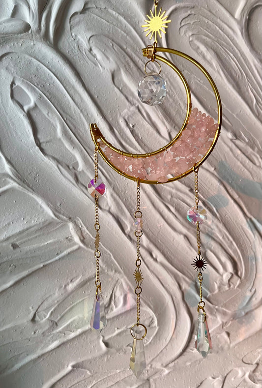 Rose Quartz Moon Suncatcher