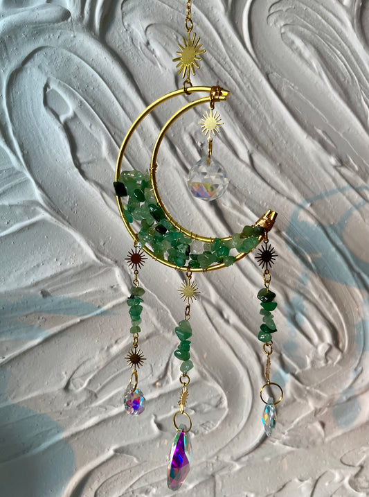 Green Aventurine Moon Suncatcher