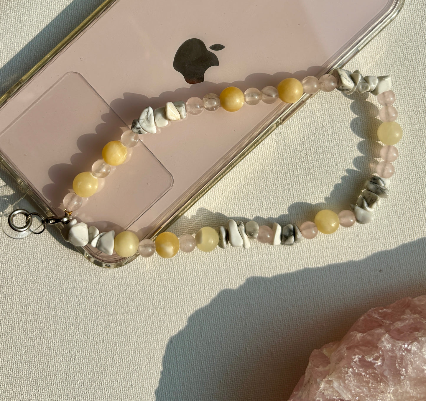 Calcite, Howlite and Rose Quartz phone charm