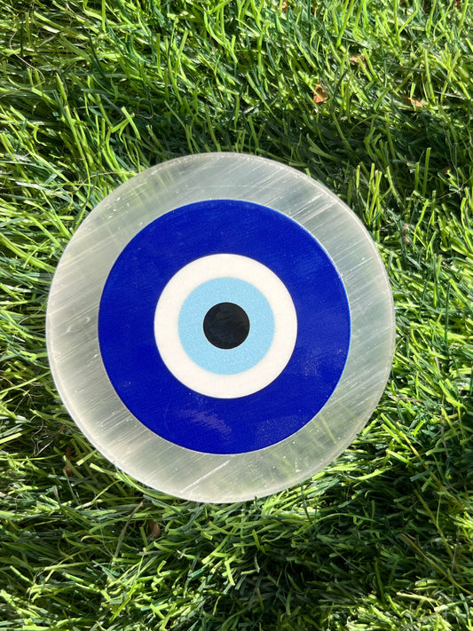 Selenite Evil Eye Plate