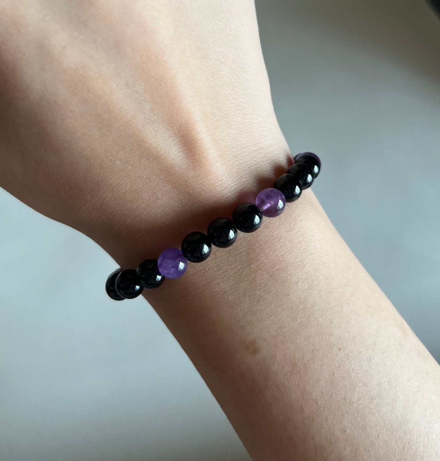 Black Tourmaline & Amethyst Bracelet