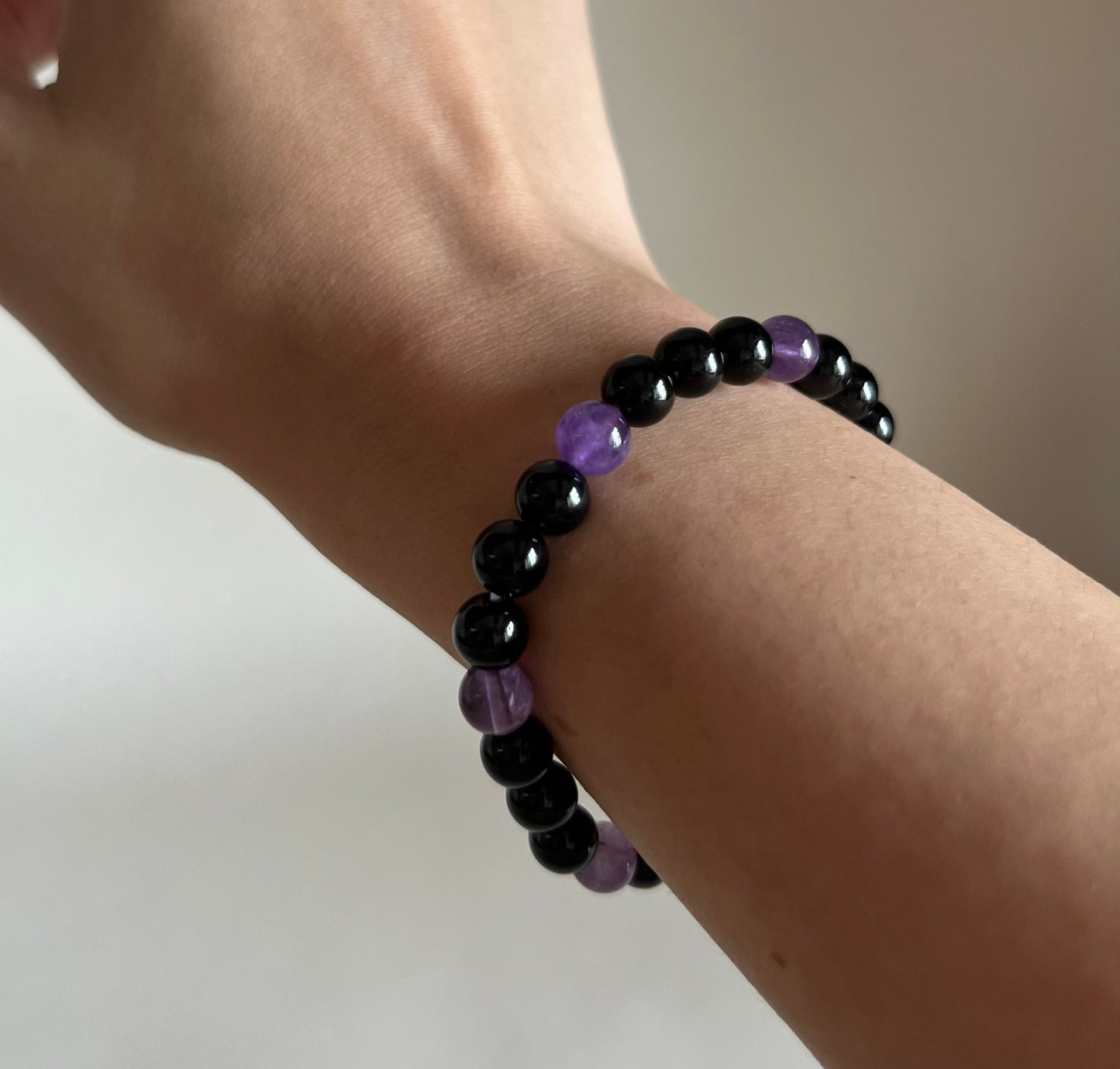 Black Tourmaline & Amethyst Bracelet