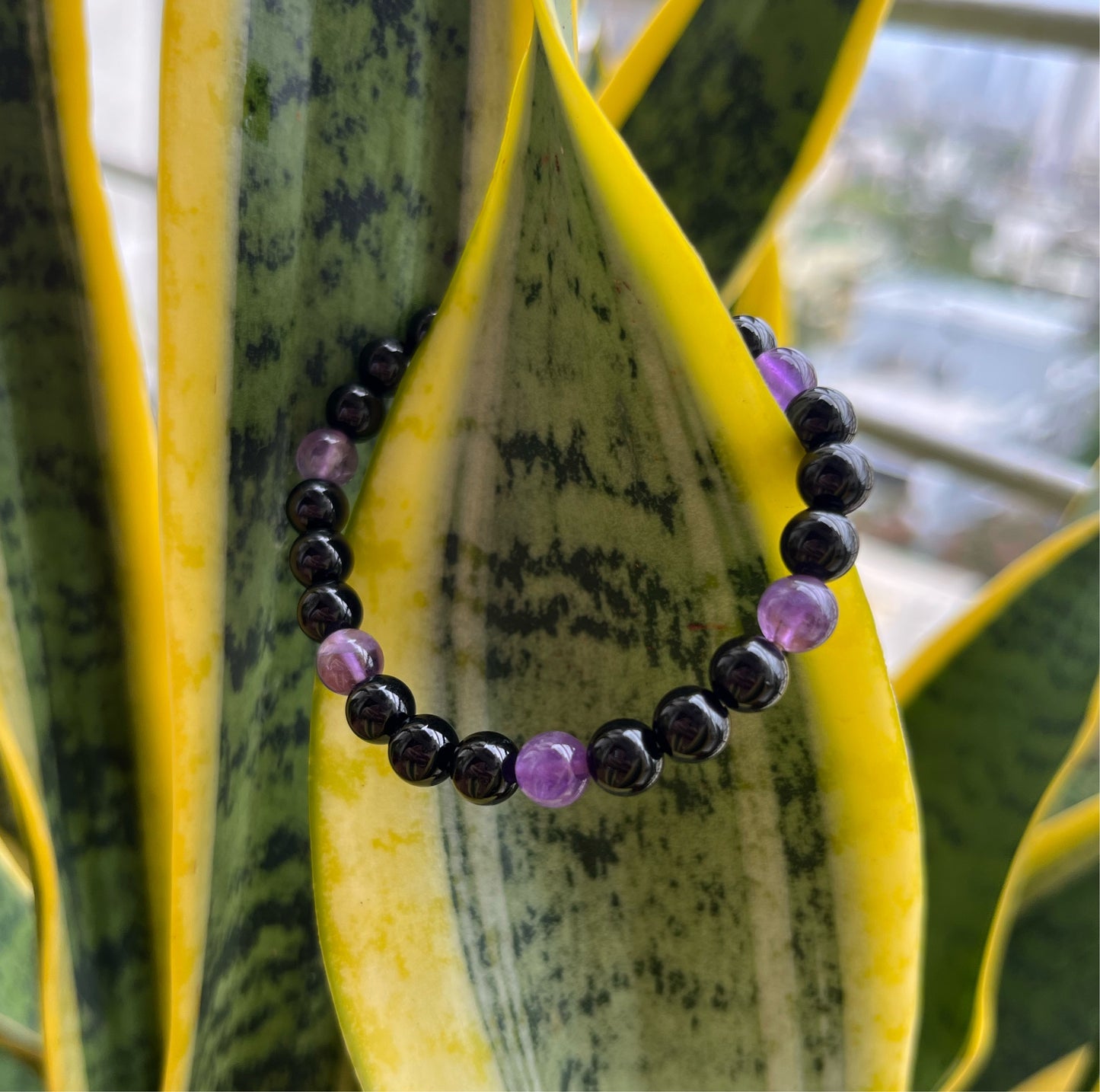 Black Tourmaline & Amethyst Bracelet